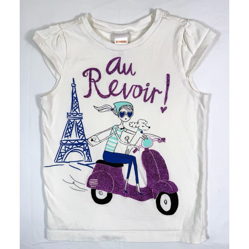 GYMBOREE Girls Graphic Tee‎ Paris Scooter Illustration Size 8
